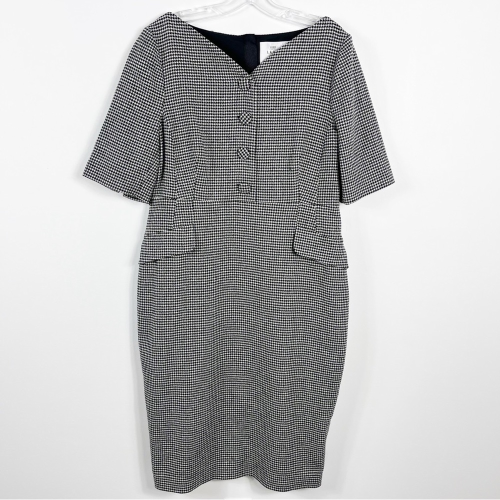 L.K. Bennett Nina Houndstooth Heart Midi Dress Size 14 Two Tone Black White - Picture 4 of 11